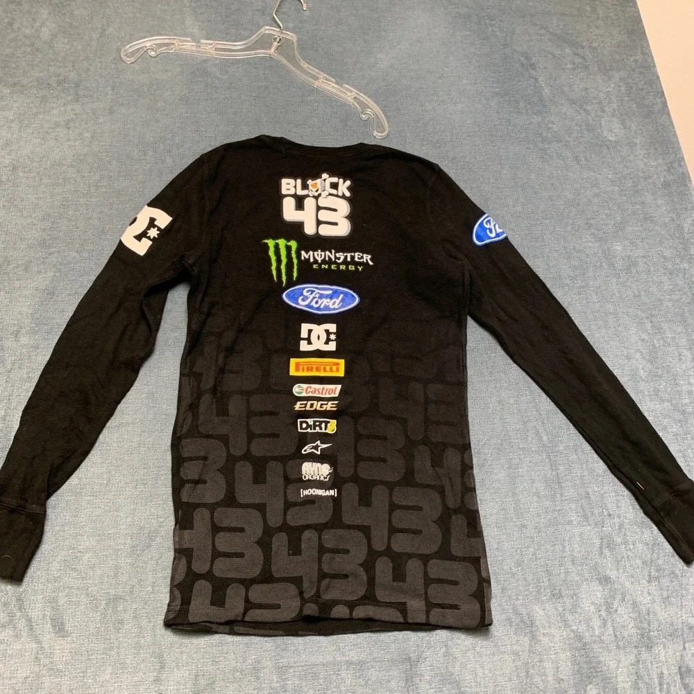 DC Shoes Monster Energy Shirt Small Black Long Sleeve Graphic Print Thermal Knit